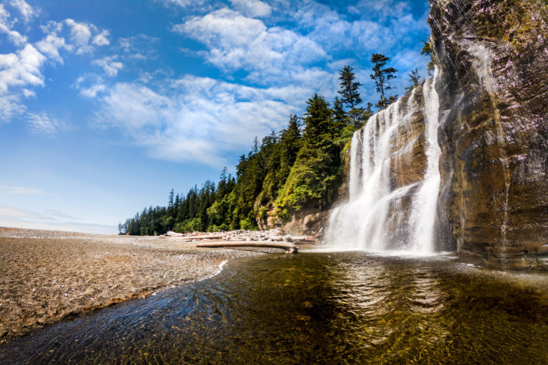 waterfall blue sky coast