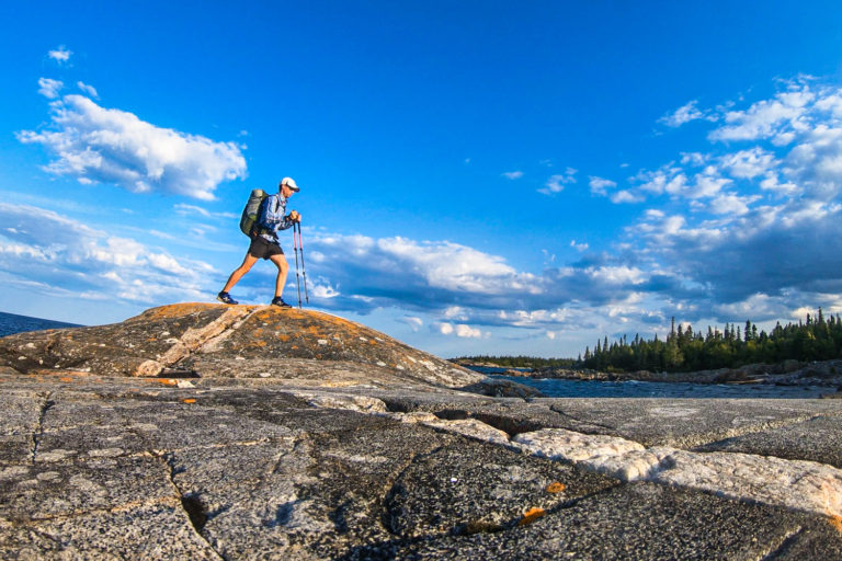 Hiking rocks lake sky