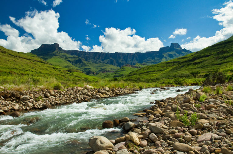 Mountain river blue sky