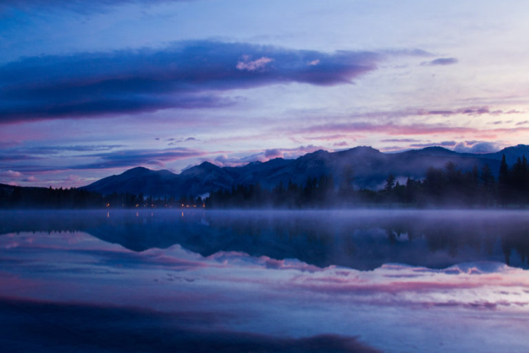 Mountains lake reflection clouds