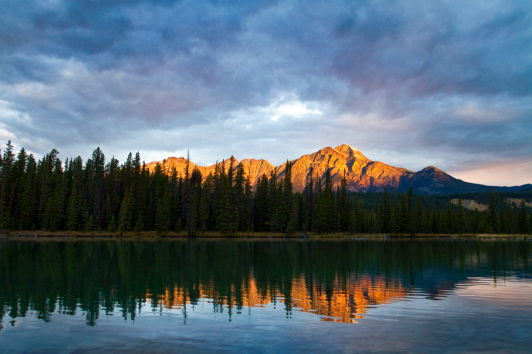 mountains lake clouds sunrise