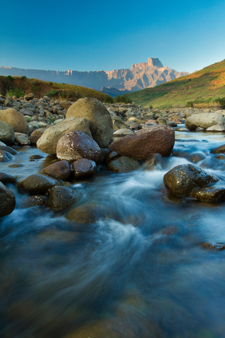 Mountain river blue sky