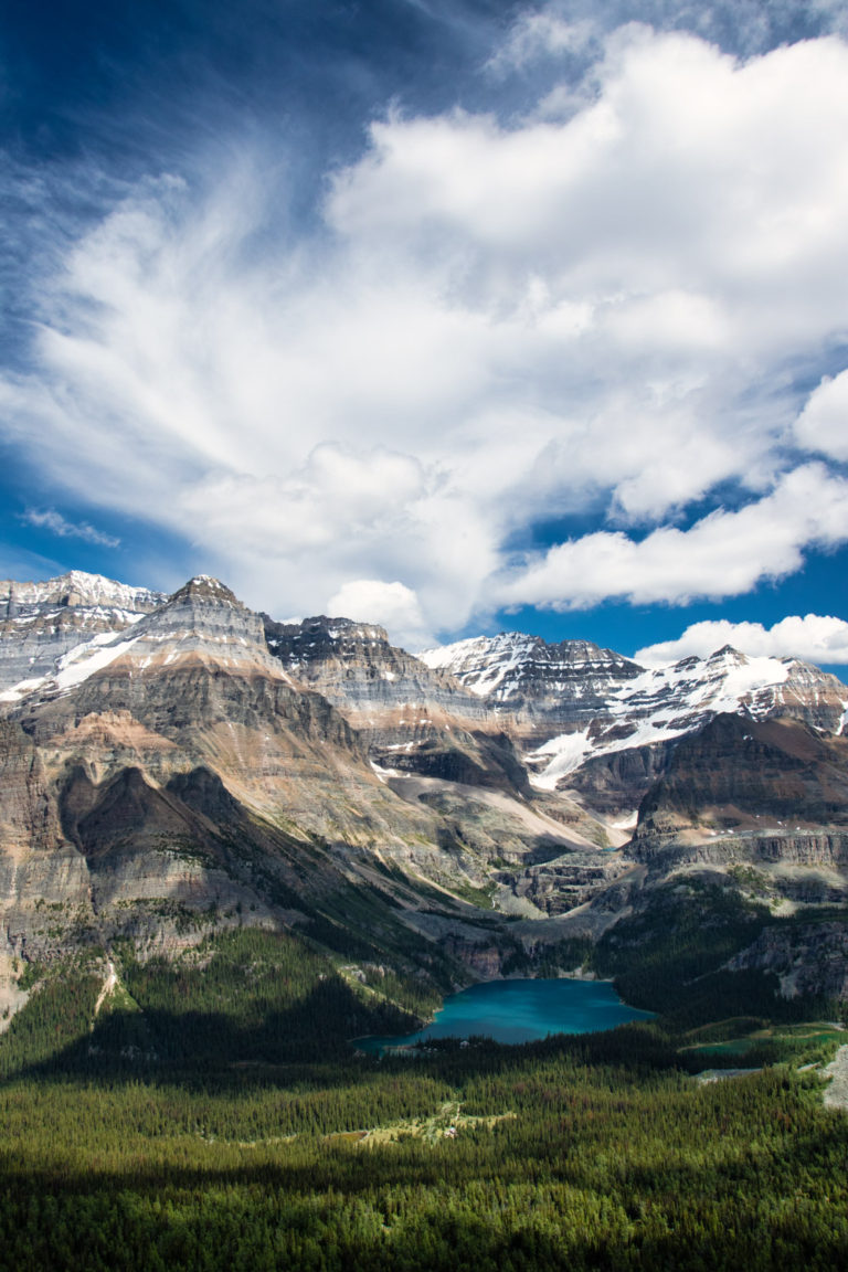 mountains lake clouds