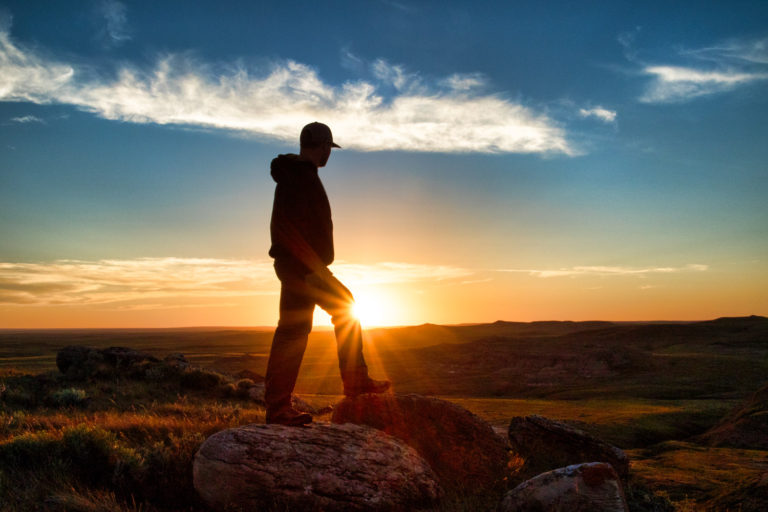 Hiking sunset grasslands