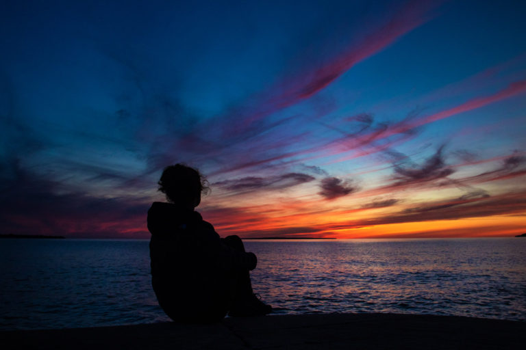 Hiking sunset silhouette