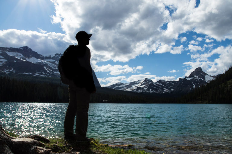 Hiking mountains lake silhouette