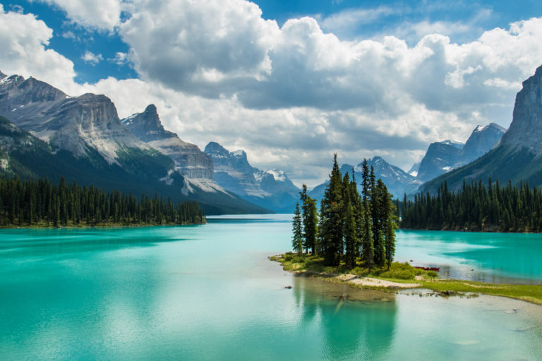 mountains lake clouds