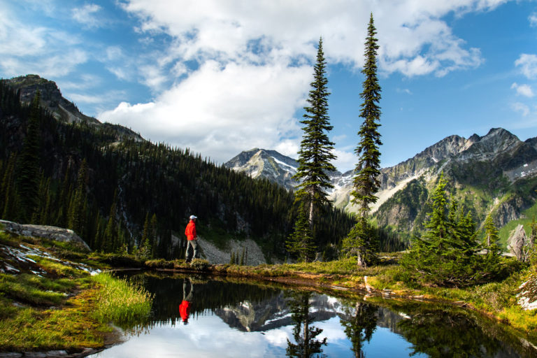 Hiking mountains reflection