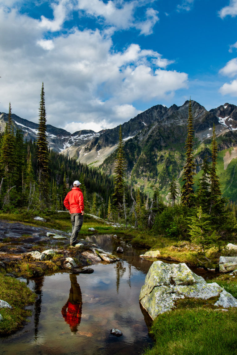 Hiking reflection mountains