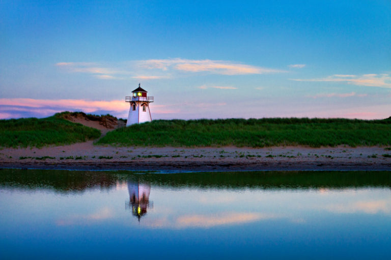 lighthouse reflection dusk