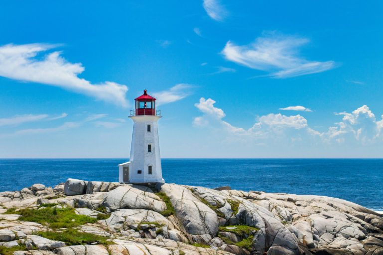 lighthouse clouds blue sky