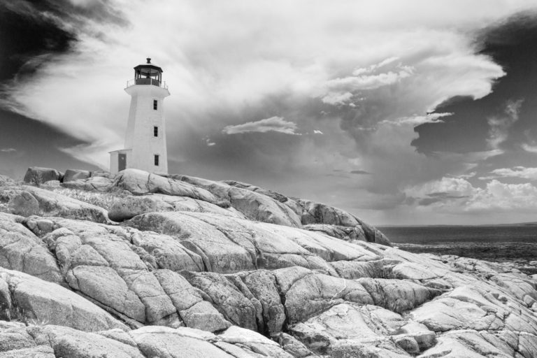 lighthouse black and white clouds