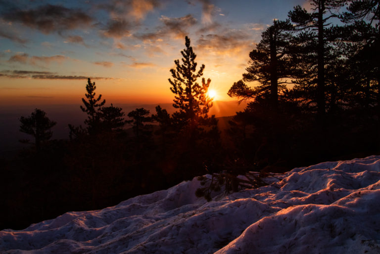 mountain sunrise snow