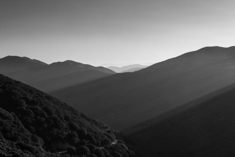 mountain sunset black and white