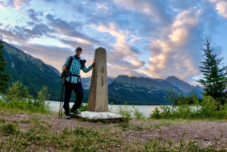 hiker mountains sunrise