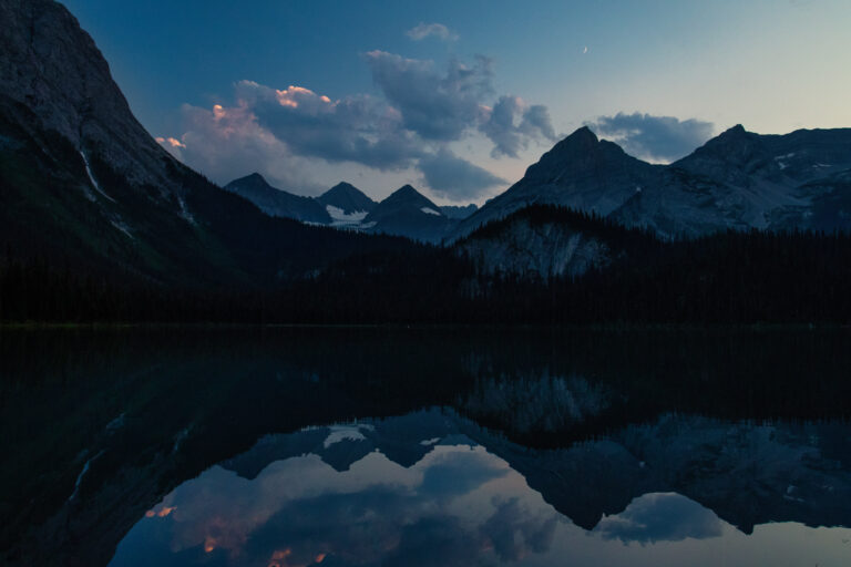 mountains lake dusk