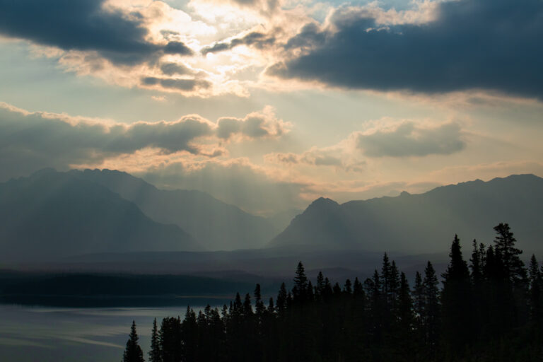 mountains forest sunrise