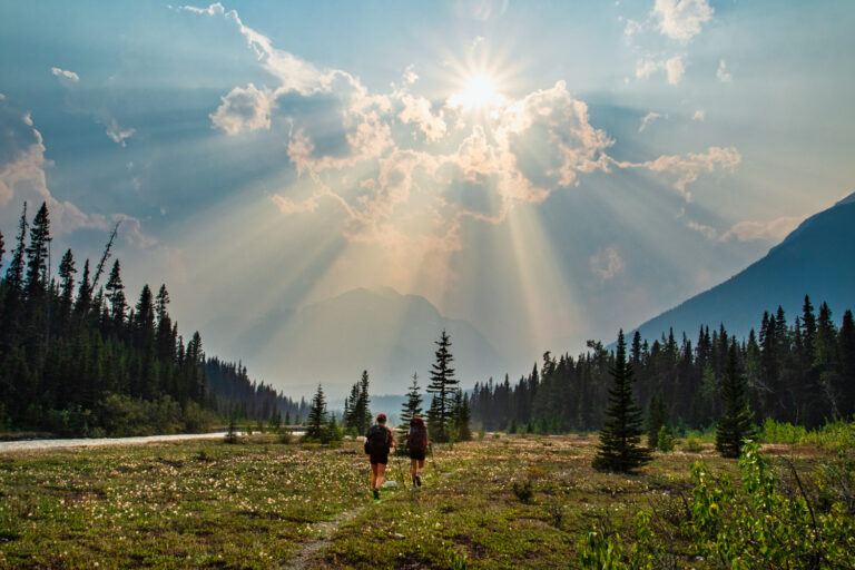 hikers mountains sun