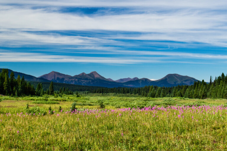 mountains meadow clouds